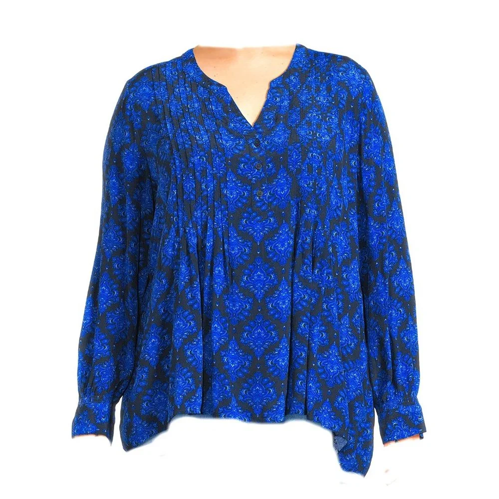 Plus Size 3X Blouse Blue and Black print - Picture 1 of 4